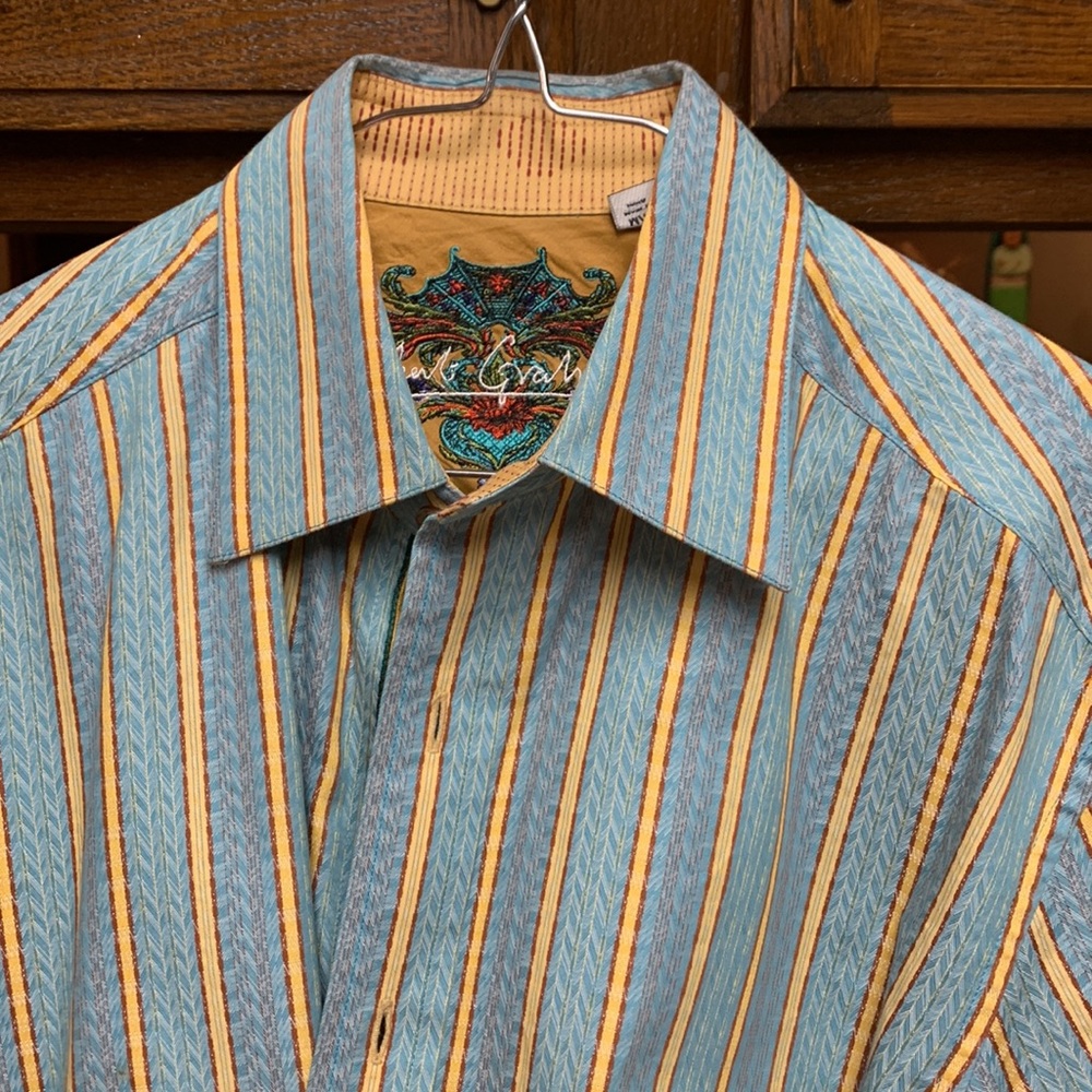 Robert Graham Men's Striped Long Sleeve Button Down Shirt Aqua Size M